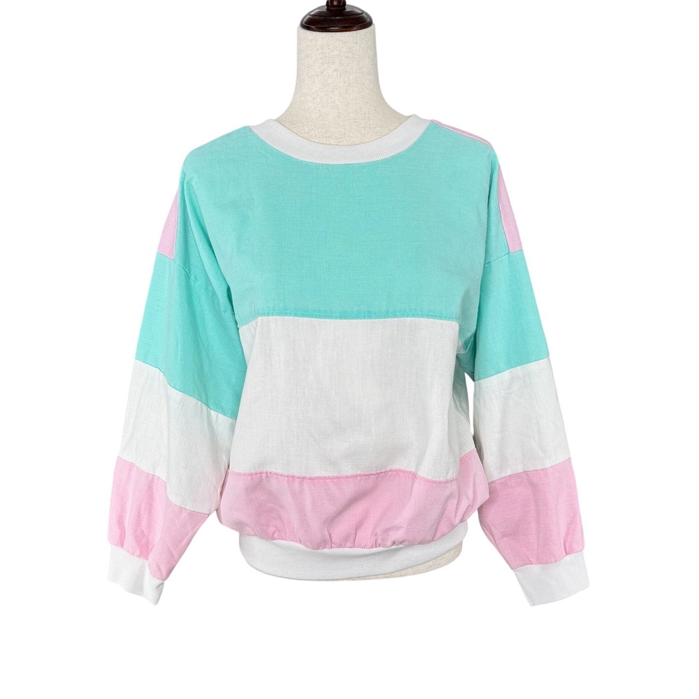 ACT III Vintage‎ 90s Colorblock Sweatshirt Pink Teal USA Made Boxy Juniors 15/16